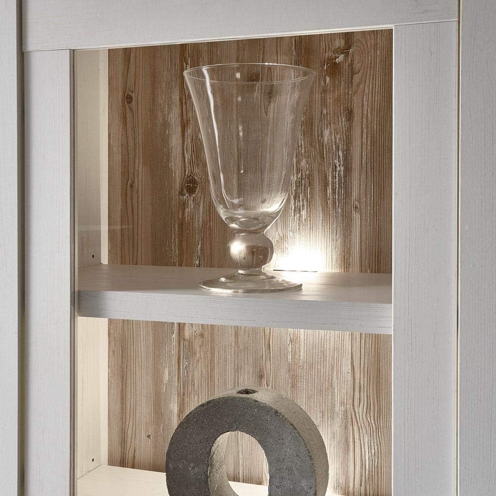 Lomadox Landhausstil-Wohnwand mit Couchtisch, Weißkiefer und Oslo Dunkel, LED-Beleuchtung, B x H x T ca. 330 x 201 x 44 cm