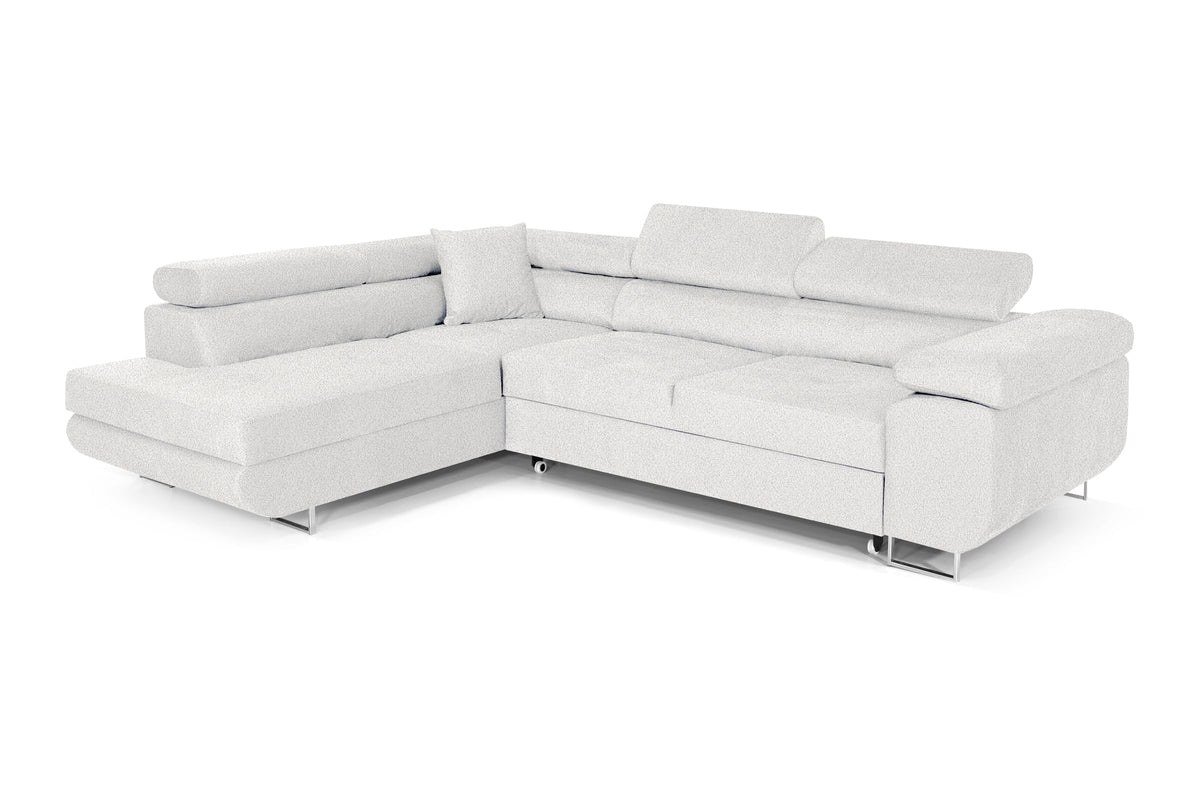 Pasti L-Shaped Corner Sofa with Sleep Function, Sofa Couch with Bed Box, 3-Seater Corner Sofa, Sofa Bed for Living Room, Big Sofa Couch with Sleep Function (Light Grey, Ottoman