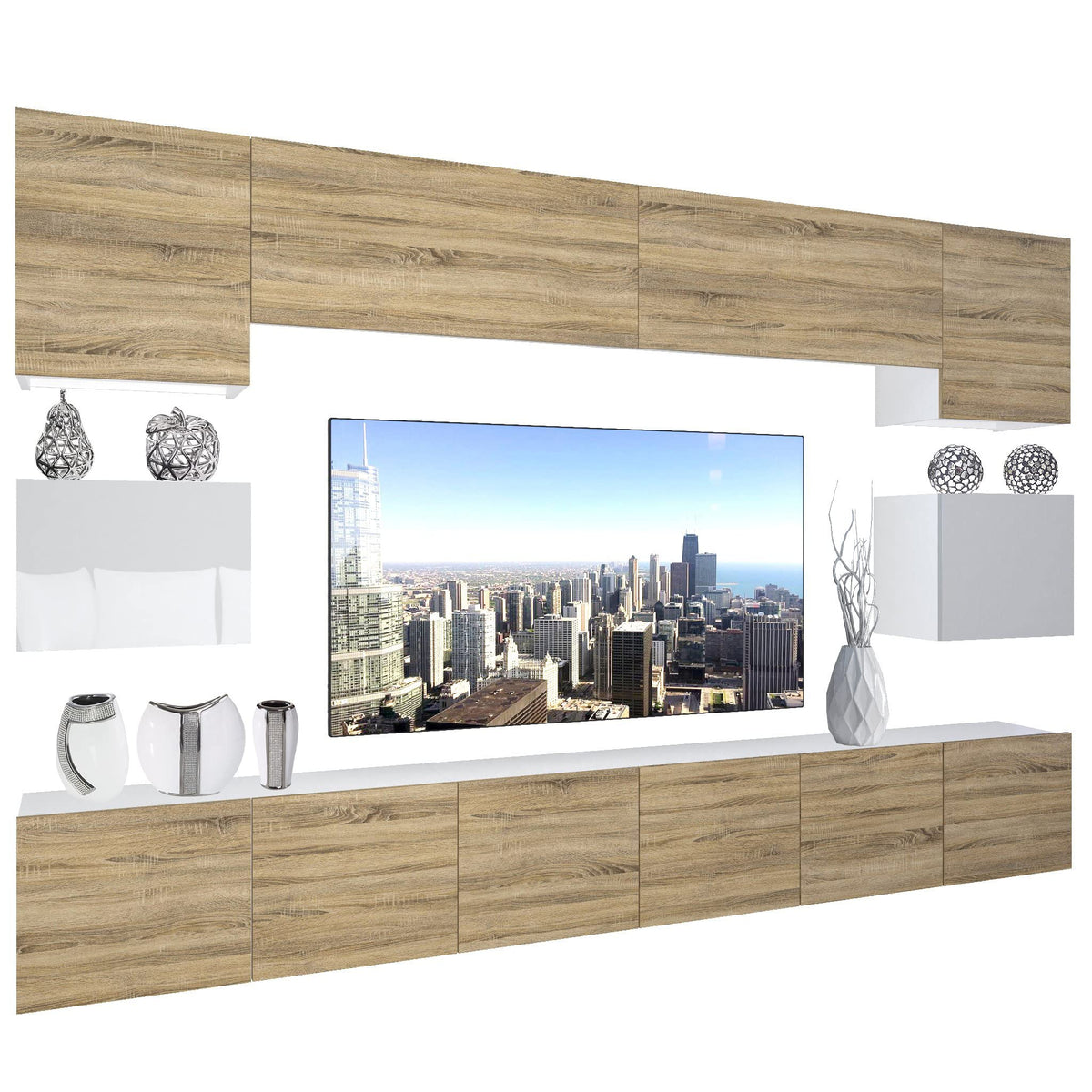 BELINI Living Room Wall Unit Full Equipment Living Room Set Modern Cabinet Wall with LED Lighting TV Cabinet White