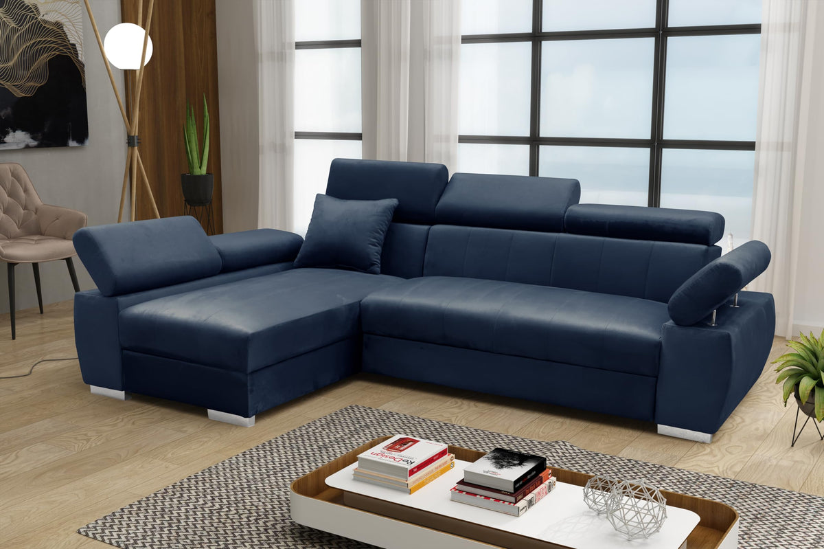 OTTO Corner Sofa, Corner Couch with Sleep Function, Spring Core, Adjustable Headrests, Easy Folding Mechanism, Bed Function, Additional Storage Space, Plush Grey, Left