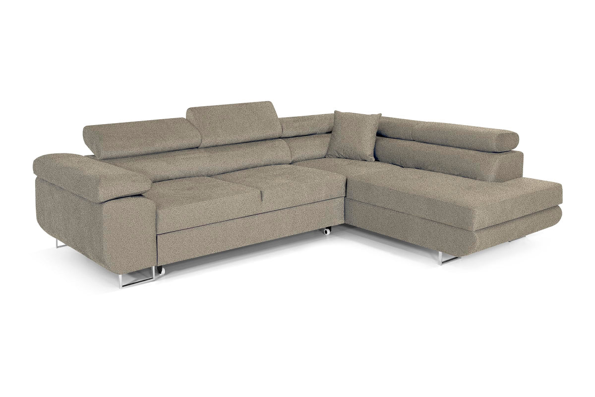 Pasti L-Shaped Corner Sofa with Sleep Function, Sofa Couch with Bed Box, 3-Seater Corner Sofa, Sofa Bed for Living Room, Big Sofa Couch with Sleep Function (Light Grey, Ottoman