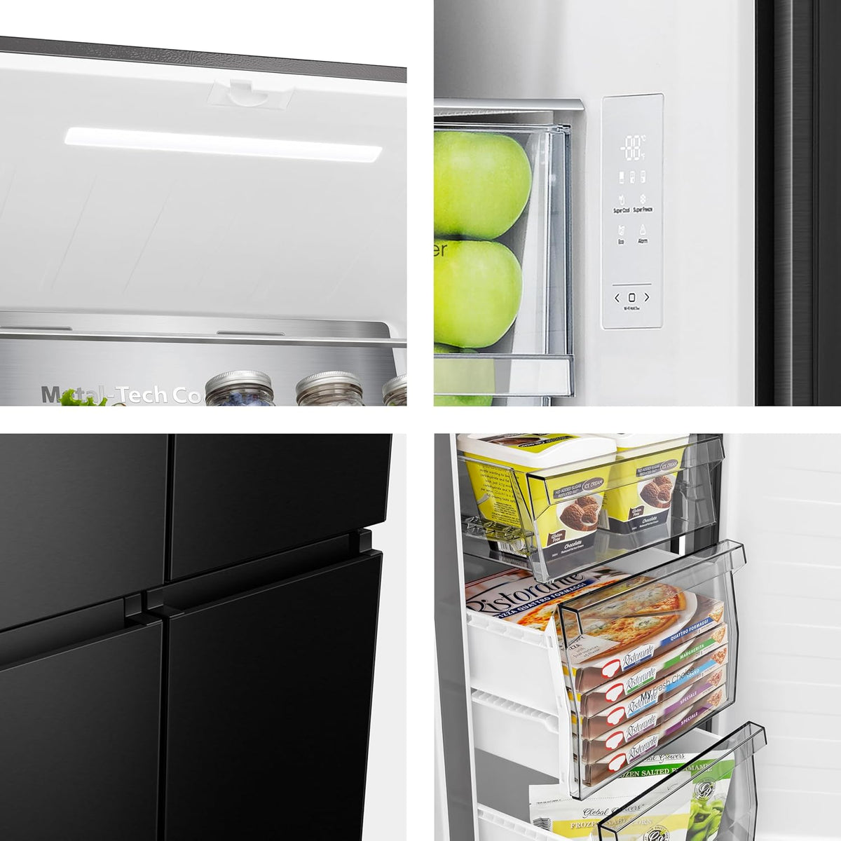 Hisense RQ5P470SAFD Cross-Door Fridge-Freezer, 304 Litre Fridge Compartment, 179 Litre Freezer, Total NoFrost, Wifi, Multi AirFlow, FastFreeze, Energy Efficiency Class D, 178.5 cm x 79.4 cm, Black