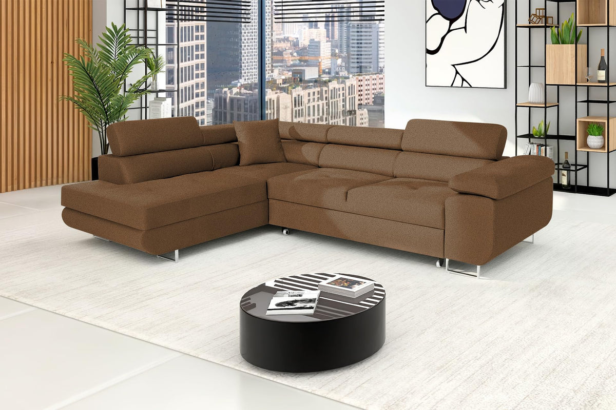 Pasti L-Shaped Corner Sofa with Sleep Function, Sofa Couch with Bed Box, 3-Seater Corner Sofa, Sofa Bed for Living Room, Big Sofa Couch with Sleep Function (Light Grey, Ottoman