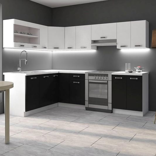 Omega Corner Kitchen Unit, 170 x 250 cm, Black / White