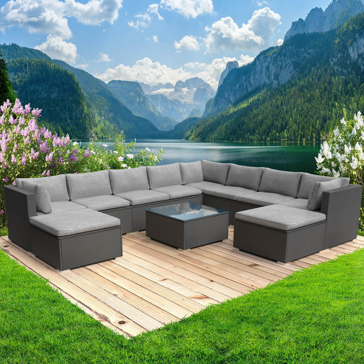 BRAST® Gartenmöbel Lounge Set XXL | 8-12 Personen viele Modelle & Farben | inkl. extra Dicke Kissen | TÜV geprüft | Outdoor Loungemöbel Sitzgruppe Essgruppe Garnitur | Dreams Grau