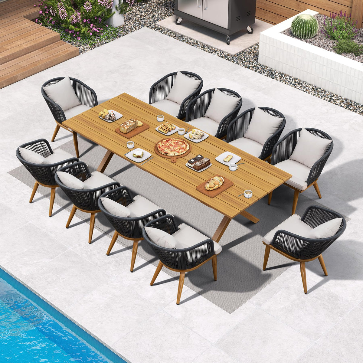 PURPLE LEAF 9-TLG Gartenmöbel Set,Aluminium Terrassenmöbel 8 Gartenstühle mit Tisch Balkonmöbel Essgruppe Gartengarnitur, Grau