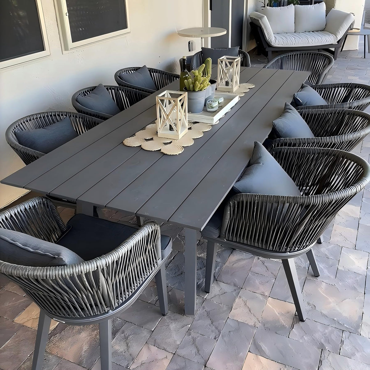 PURPLE LEAF 9-TLG Gartenmöbel Set,Aluminium Terrassenmöbel 8 Gartenstühle mit Tisch Balkonmöbel Essgruppe Gartengarnitur, Grau