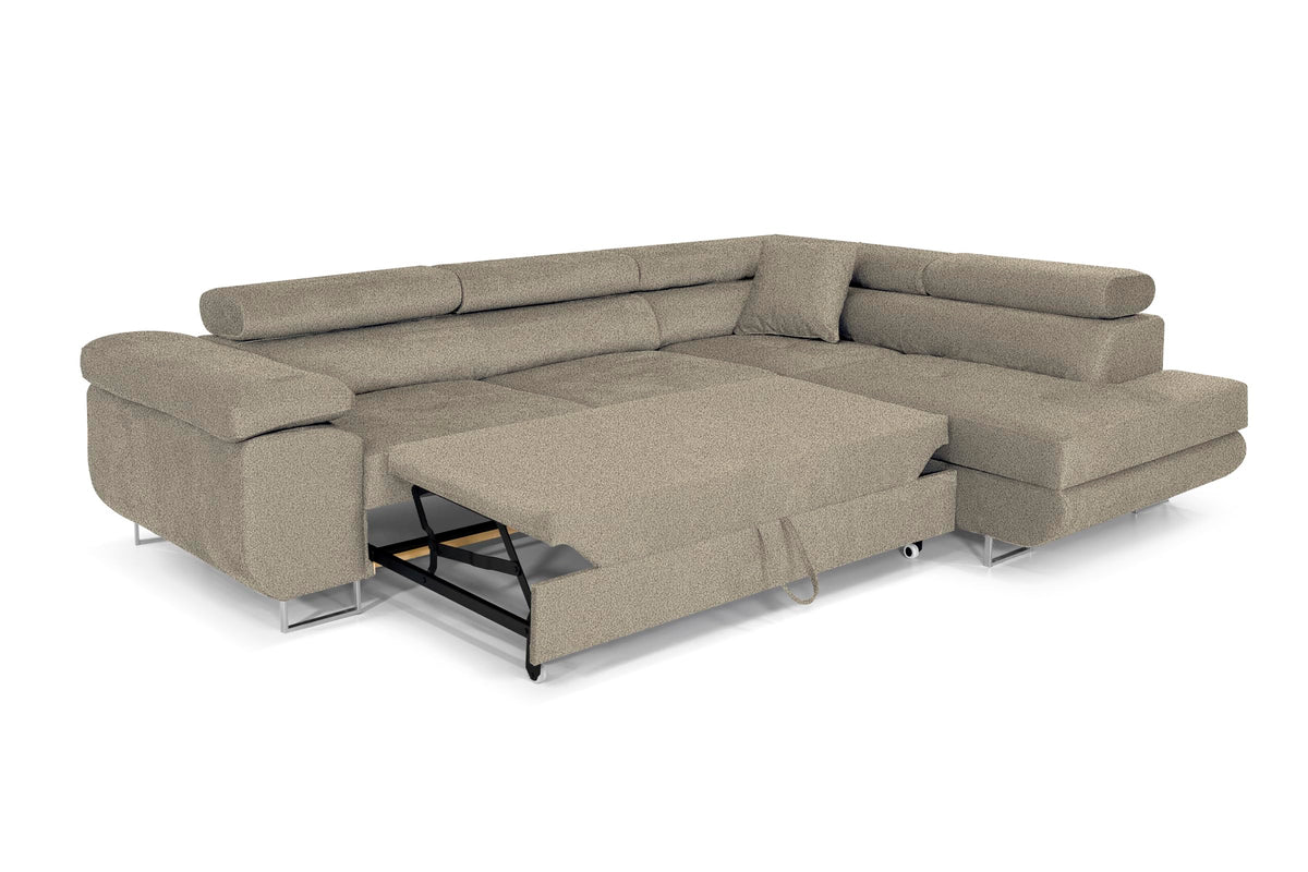 Pasti L-Shaped Corner Sofa with Sleep Function, Sofa Couch with Bed Box, 3-Seater Corner Sofa, Sofa Bed for Living Room, Big Sofa Couch with Sleep Function (Light Grey, Ottoman
