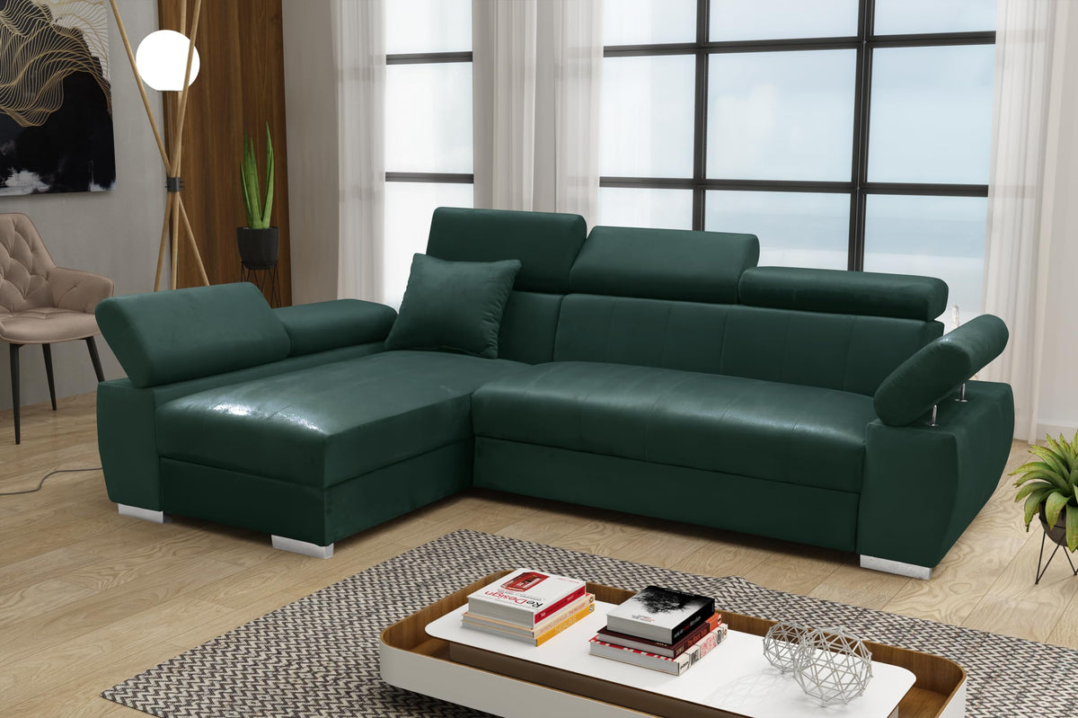 OTTO Corner Sofa, Corner Couch with Sleep Function, Spring Core, Adjustable Headrests, Easy Folding Mechanism, Bed Function, Additional Storage Space, Plush Grey, Left