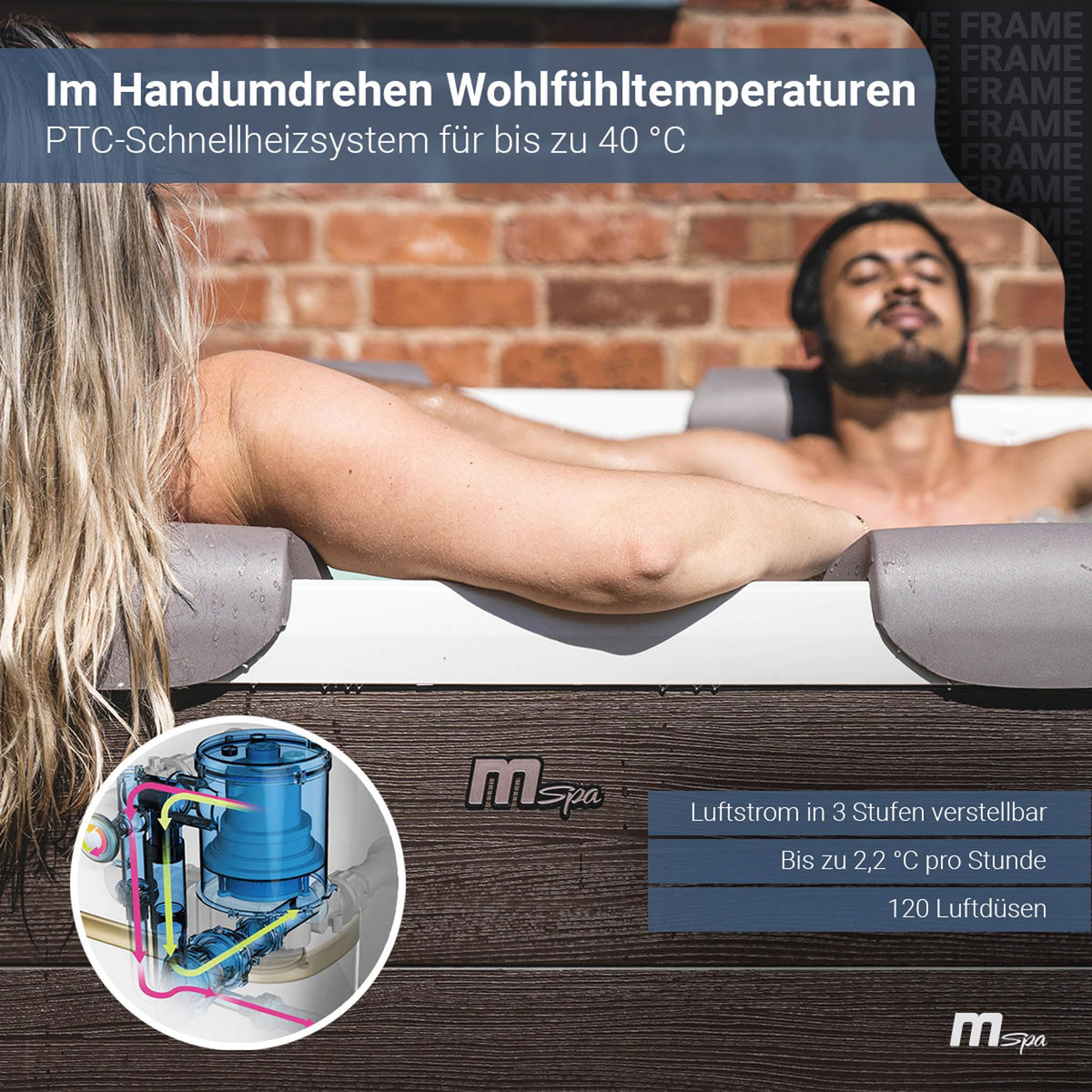 Miweba Whirlpool MSpa Tribeca mit Fester Außenwand | Pool mit App Steuerung | Spa für 6 Personen | 160x160x65cm | 120 Massagedüsen | Ganzjähriger Einsatz Winterfest | In & Outdoor Pool | Aufstellpool