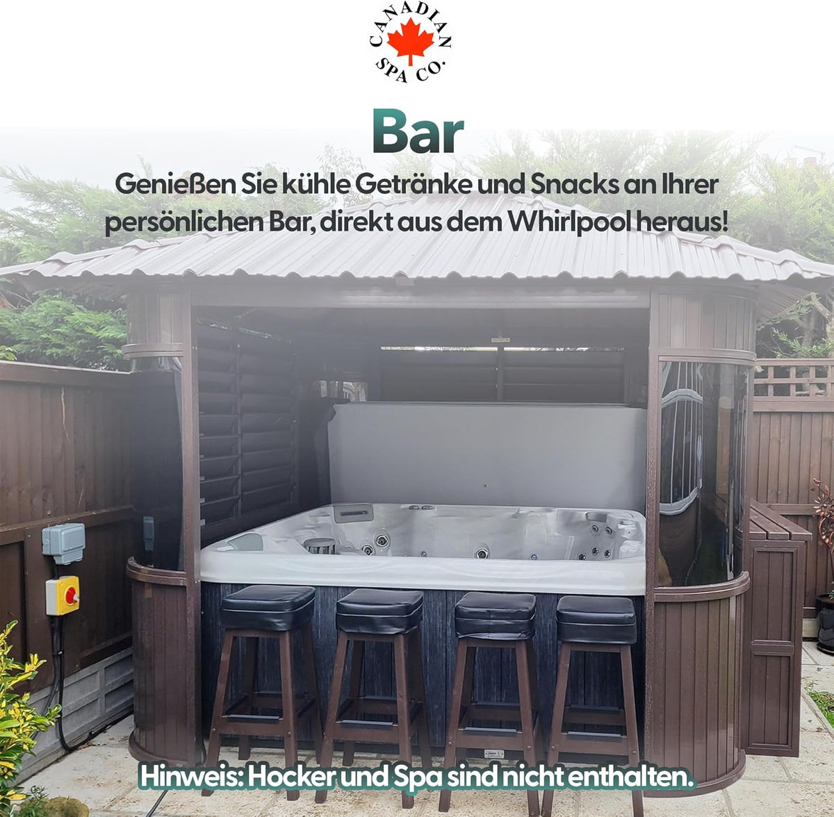 CANADIAN SPA CO. Fraser Freestanding Pool Gazebo in Brown, HotTub Gazebo with Bar, Slat Window and Roof Window
