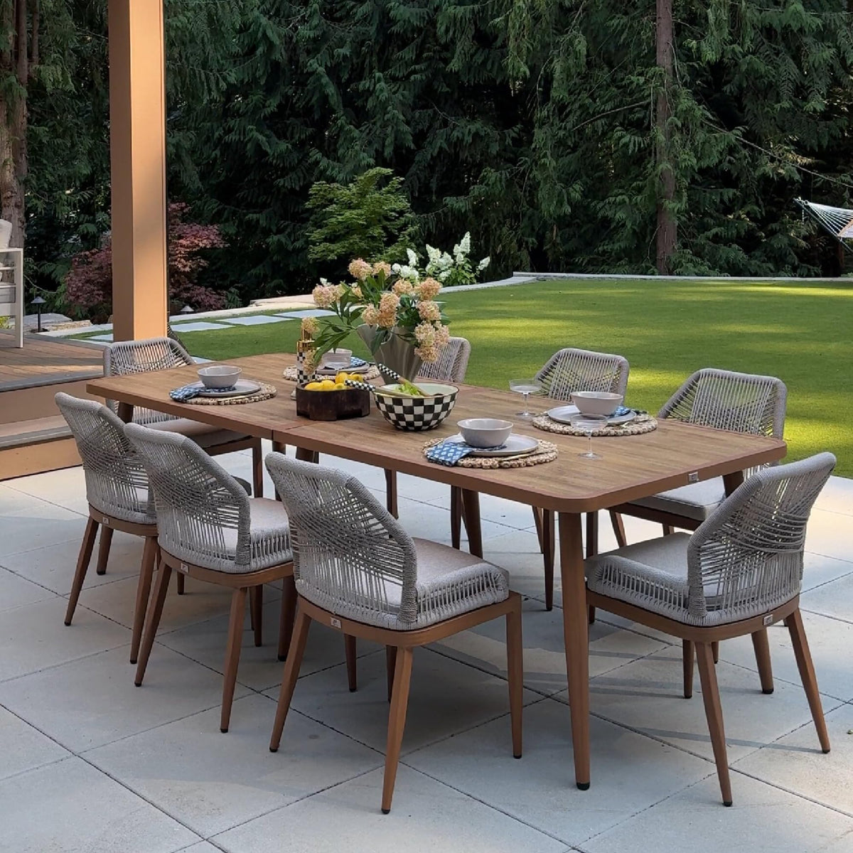 PURPLE LEAF 9-TLG Gartenmöbel Set,Aluminium Terrassenmöbel 8 Gartenstühle mit Tisch Balkonmöbel Essgruppe Gartengarnitur, Grau