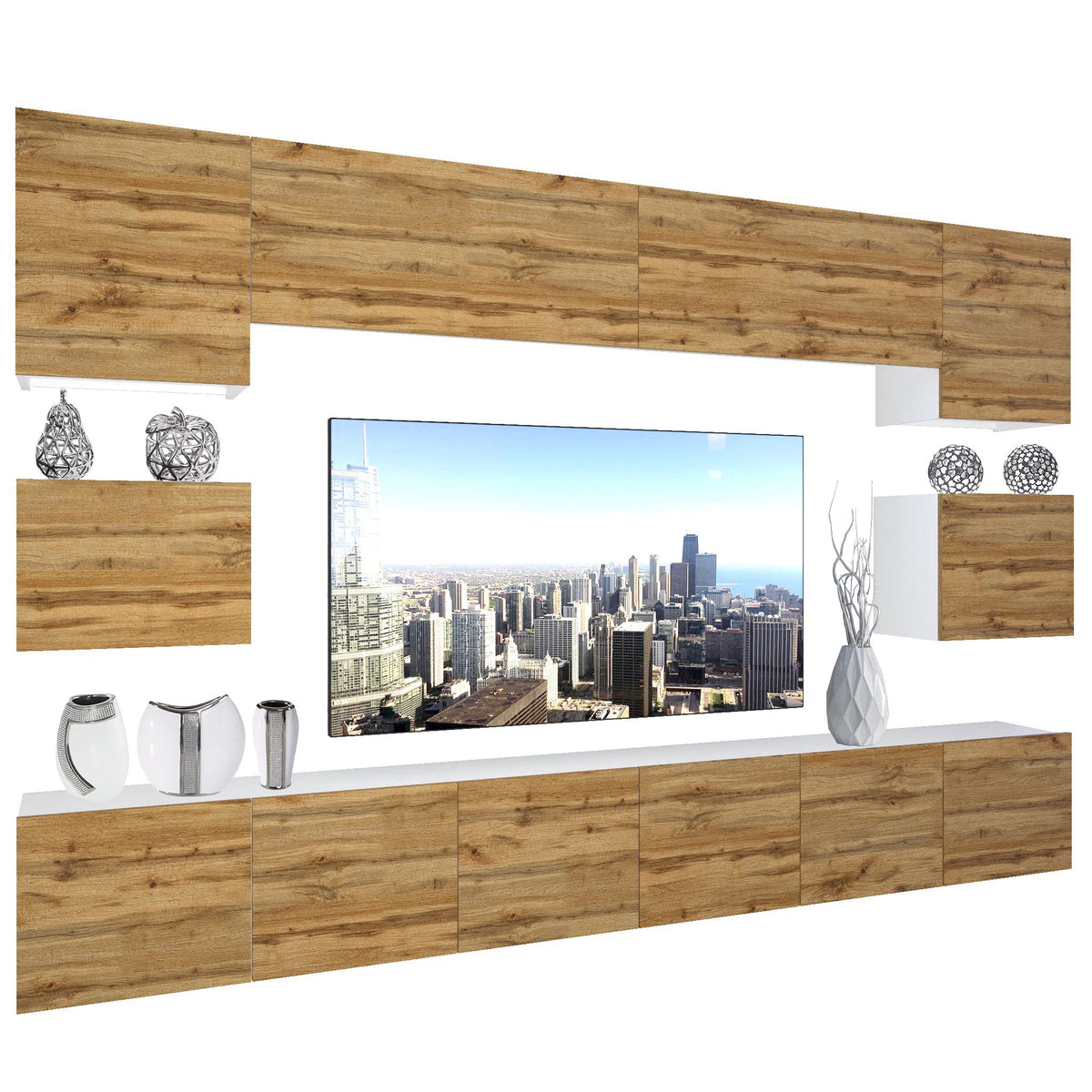 BELINI Living Room Wall Unit Full Equipment Living Room Set Modern Cabinet Wall with LED Lighting TV Cabinet White