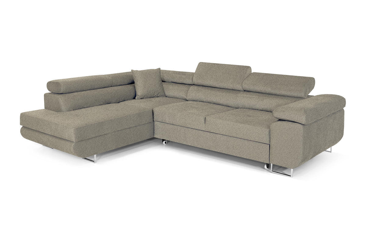 Pasti L-Shaped Corner Sofa with Sleep Function, Sofa Couch with Bed Box, 3-Seater Corner Sofa, Sofa Bed for Living Room, Big Sofa Couch with Sleep Function (Light Grey, Ottoman