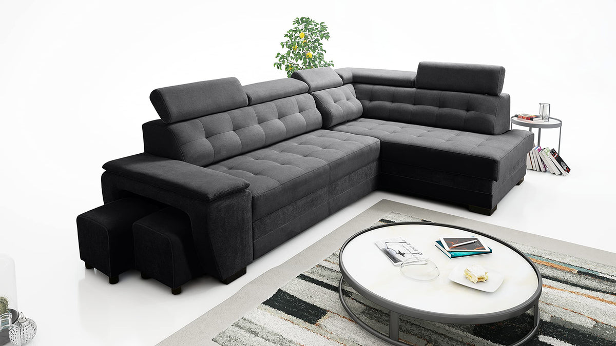 Robin Grand Ecksofa mit Schlaffunktion Bettkasten Kopfstützen Relaxfunktion Silber