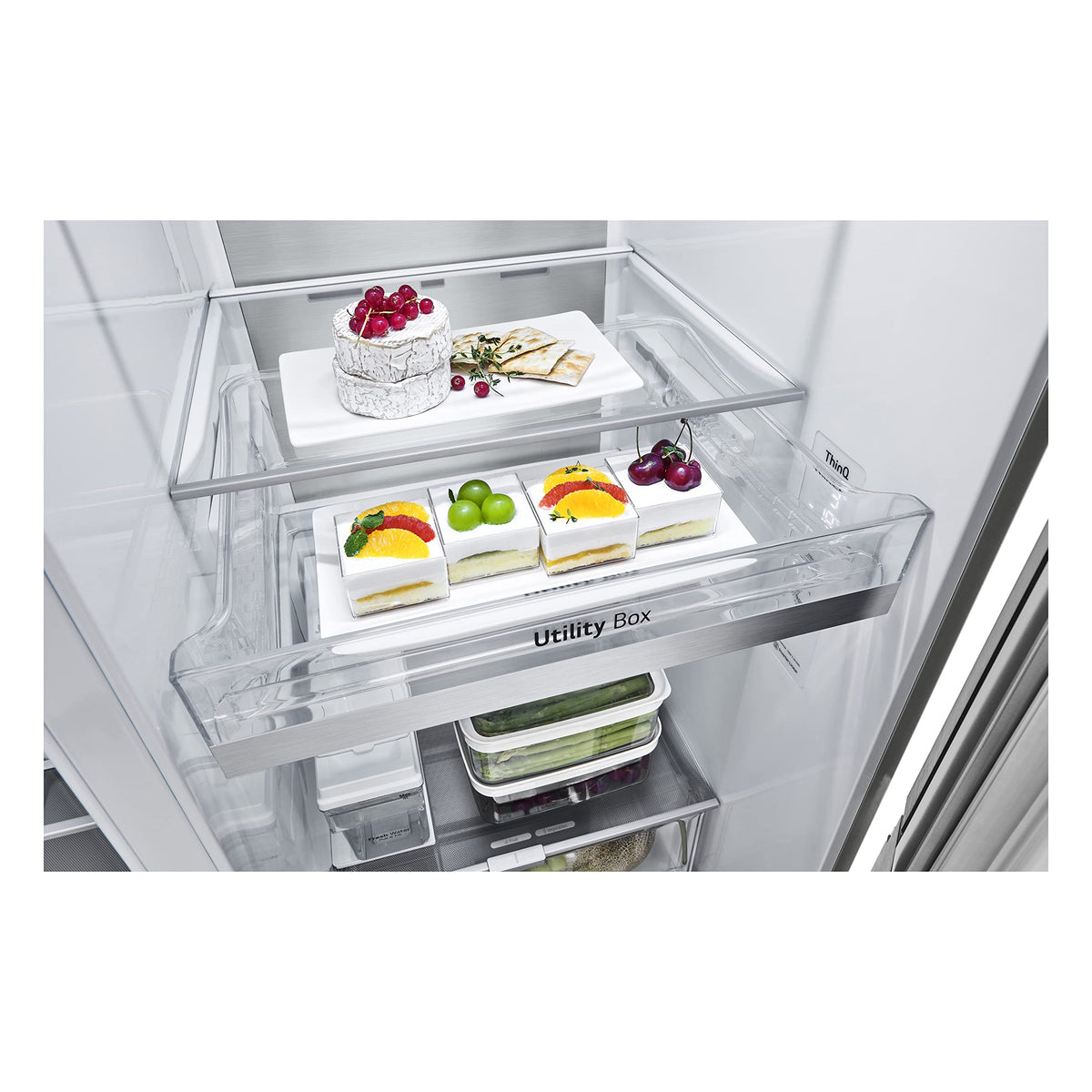LG GSXE90MBDD Side by Side Kühlschrank mit InstaView Craft Ice | Door in Door | Crushed Ice -und Wasserspender EEK: Klasse D | 628 Liter Kapazität | Festwasseranschluss | Total No Frost