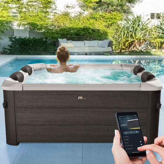 Miweba Whirlpool MSpa Tribeca mit Fester Außenwand | Pool mit App Steuerung | Spa für 6 Personen | 160x160x65cm | 120 Massagedüsen | Ganzjähriger Einsatz Winterfest | In & Outdoor Pool | Aufstellpool