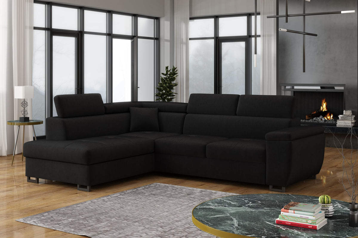 MEBLE-LUX - Ecksofa mit Schlaffunktion und Bettkasten Nicole 270x202x96cm (BxTxH) I Sofa L Form mit Verstellbare Kopfstützen I Eckcouch mit Schlaffunktion I Federkern I Sofa Grau Links