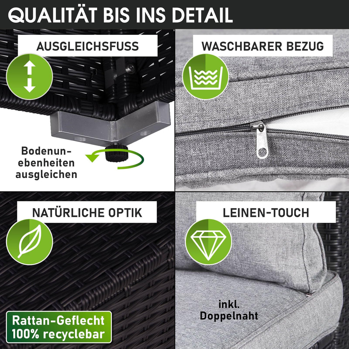 BRAST® Gartenmöbel Lounge Set XXL | 8-12 Personen viele Modelle & Farben | inkl. extra Dicke Kissen | TÜV geprüft | Outdoor Loungemöbel Sitzgruppe Essgruppe Garnitur | Dreams Grau