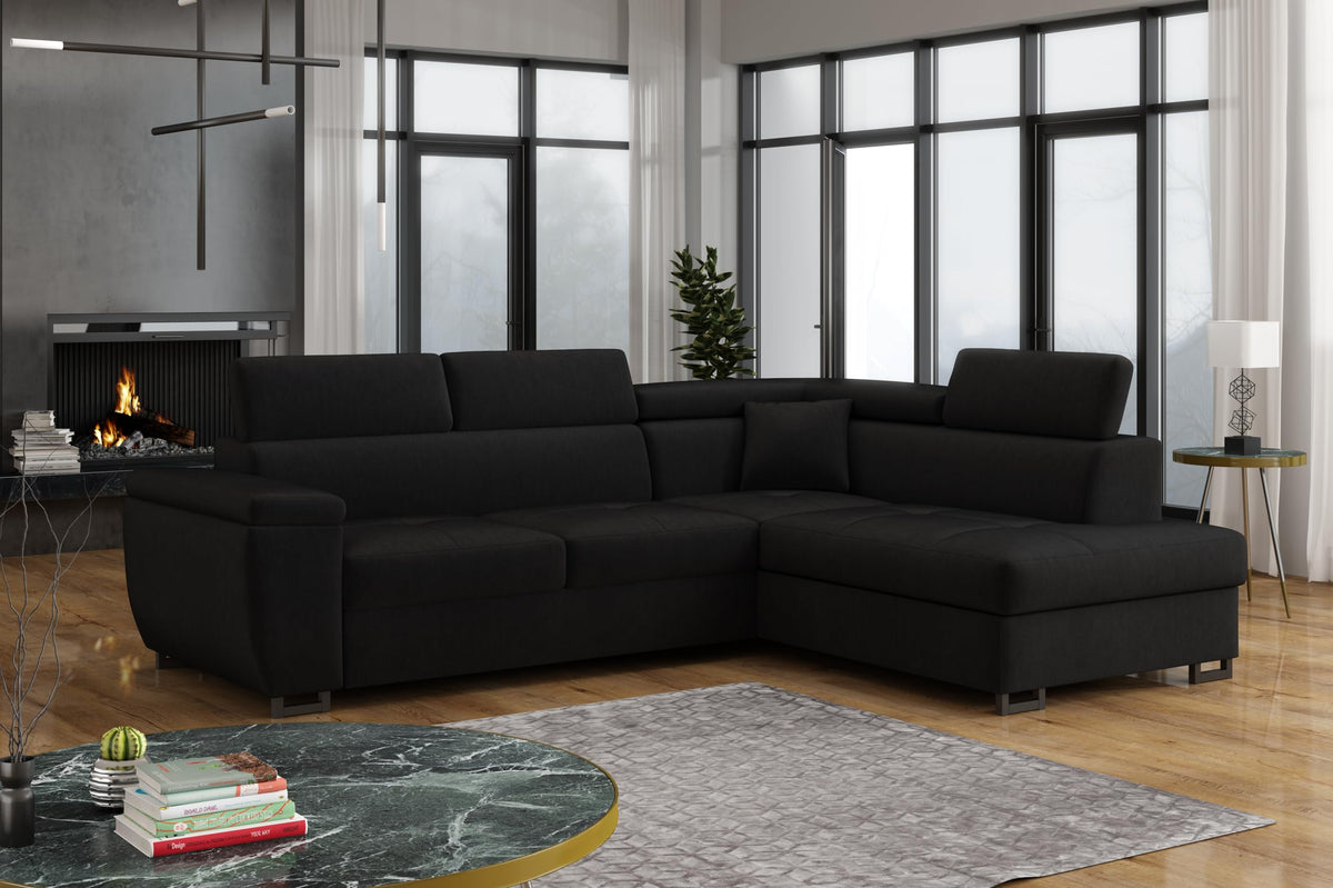 MEBLE-LUX - Ecksofa mit Schlaffunktion und Bettkasten Nicole 270x202x96cm (BxTxH) I Sofa L Form mit Verstellbare Kopfstützen I Eckcouch mit Schlaffunktion I Federkern I Sofa Grau Links