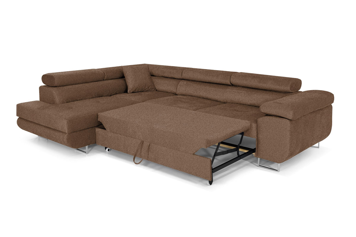 Pasti L-Shaped Corner Sofa with Sleep Function, Sofa Couch with Bed Box, 3-Seater Corner Sofa, Sofa Bed for Living Room, Big Sofa Couch with Sleep Function (Light Grey, Ottoman