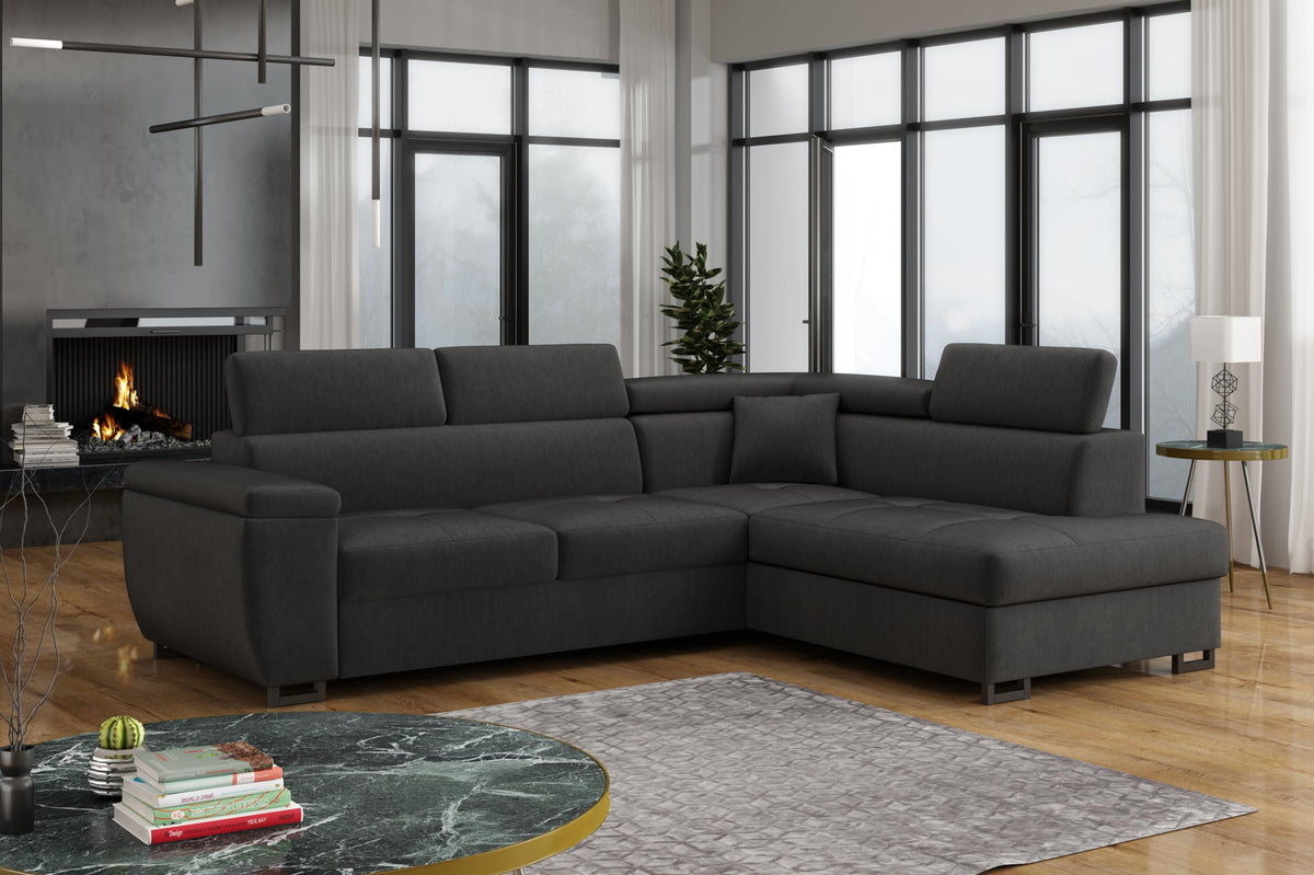 MEBLE-LUX - Ecksofa mit Schlaffunktion und Bettkasten Nicole 270x202x96cm (BxTxH) I Sofa L Form mit Verstellbare Kopfstützen I Eckcouch mit Schlaffunktion I Federkern I Sofa Grau Links