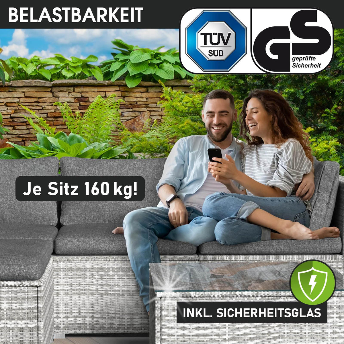 BRAST® Gartenmöbel Lounge Set XXL | 8-12 Personen viele Modelle & Farben | inkl. extra Dicke Kissen | TÜV geprüft | Outdoor Loungemöbel Sitzgruppe Essgruppe Garnitur | Dreams Grau