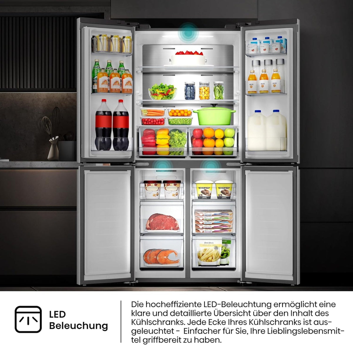 Hisense RQ5P470SAID Cross-Door Fridge-Freezer, 304 Litre Fridge Capacity, 179 Litre Freezer, Total NoFrost, Wifi, Multi AirFlow, FastFreeze, Energy Efficiency Class D, 178.5 cm x 79.4 cm
