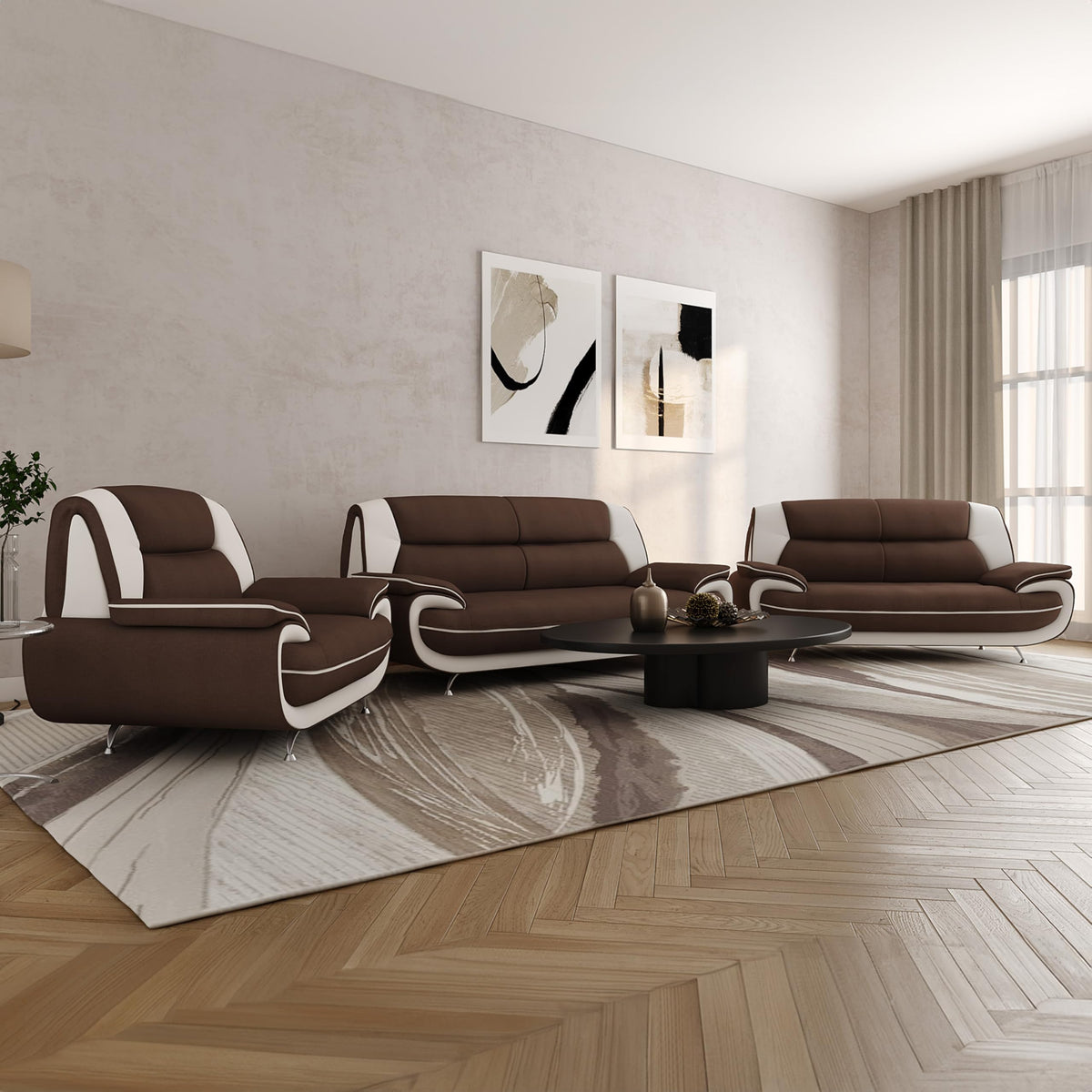 Sofa Set 3-2-1 for Living Room - Comfortable Couch Set with 3-Seater, 2-Seater & Armchair - Elegant Sofa Set with Fabric Cover - Without Sleep Function - Comfortable Padding - Modern Design