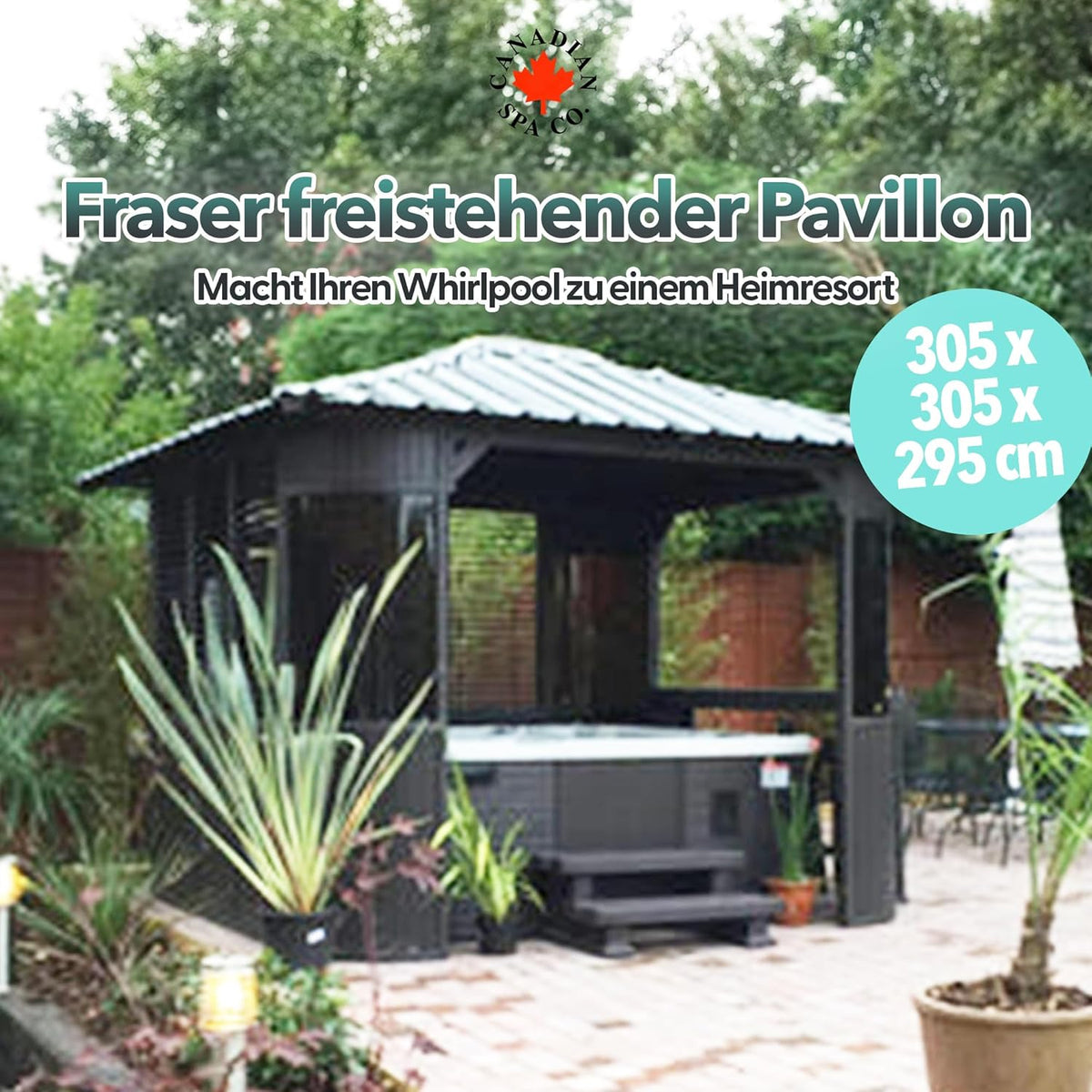 CANADIAN SPA CO. Fraser Freestanding Pool Gazebo in Brown, HotTub Gazebo with Bar, Slat Window and Roof Window