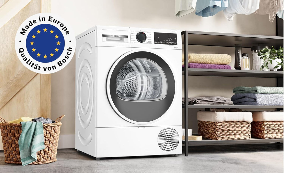 Bosch WTH85VWJN, Serie 4, Wärmepumpentrockner, 8 kg, AutoDry, Quick-40-Trocknen, Nachlegefunktion, Sensitive-Drying-System, Anti Vibration Design, 63 dB, LED-Display, Touch-Control, Zeitvorwahl
