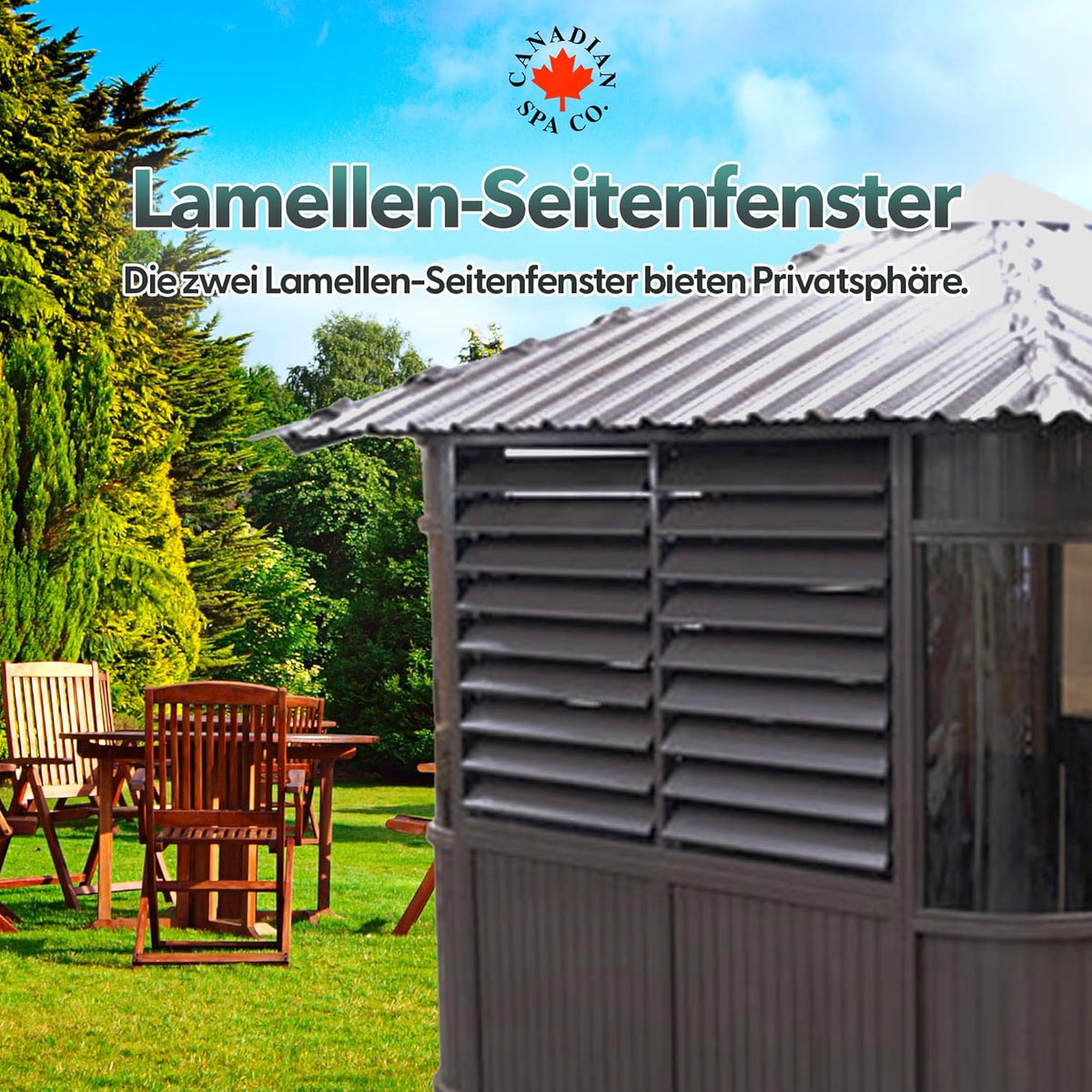CANADIAN SPA CO. Fraser Freestanding Pool Gazebo in Brown, HotTub Gazebo with Bar, Slat Window and Roof Window