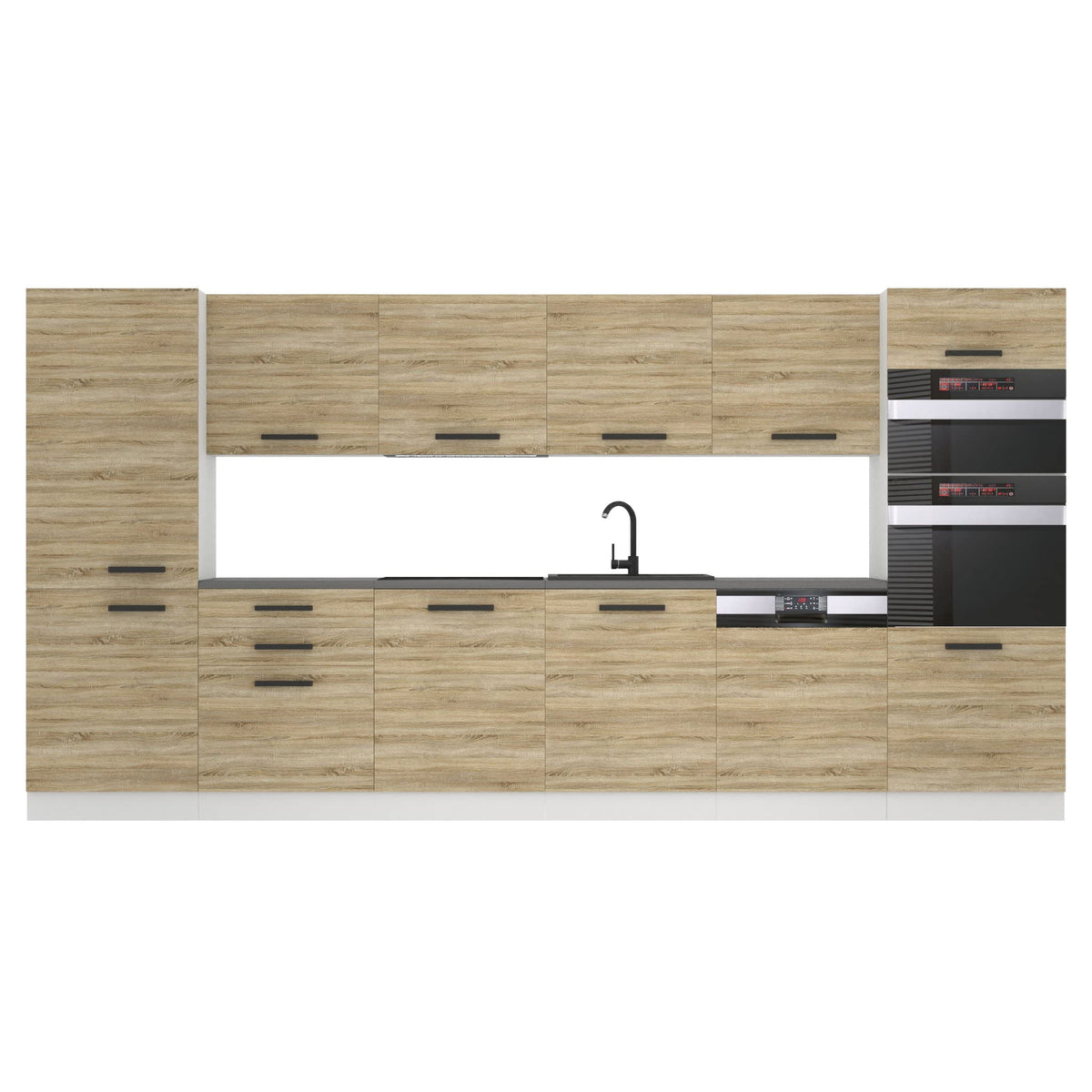 Belini Naomi Kitchen Unit, Kitchen Furniture, 360 cm, Fully Equipped without Electrical Appliances, with Wall Cabinets and Base Cabinets, with Worktops, High Gloss White