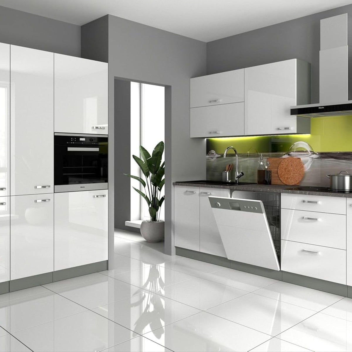 Vario I Built-in Kitchen, 240 + 160 cm, High Gloss White