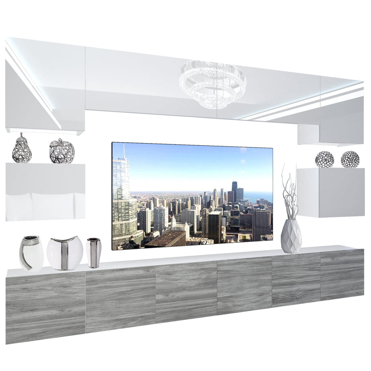 BELINI Living Room Wall Unit Full Equipment Living Room Set Modern Cabinet Wall with LED Lighting TV Cabinet White