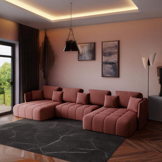 U‑förmiges Ecksofa Gona U mit Schlaffunktion – großes Schlafsofa 346 × 188 cm – Sofa mit Bettkasten – T30-Schaum – automatische Klappfunktion, leicht ausziehbar – Monolith 97 (Graphit)