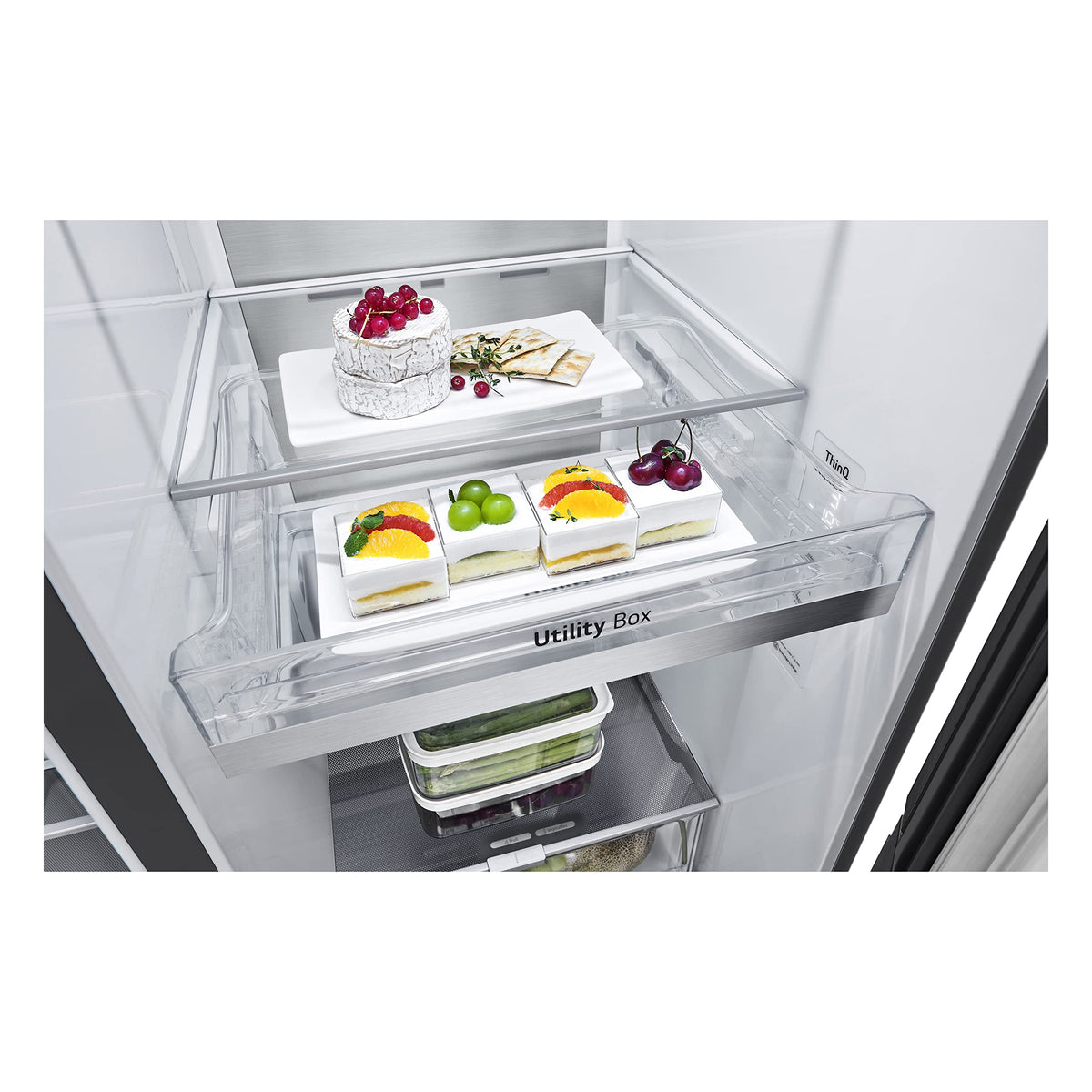 LG GSXE90MBDD Side by Side Kühlschrank mit InstaView Craft Ice | Door in Door | Crushed Ice -und Wasserspender EEK: Klasse D | 628 Liter Kapazität | Festwasseranschluss | Total No Frost