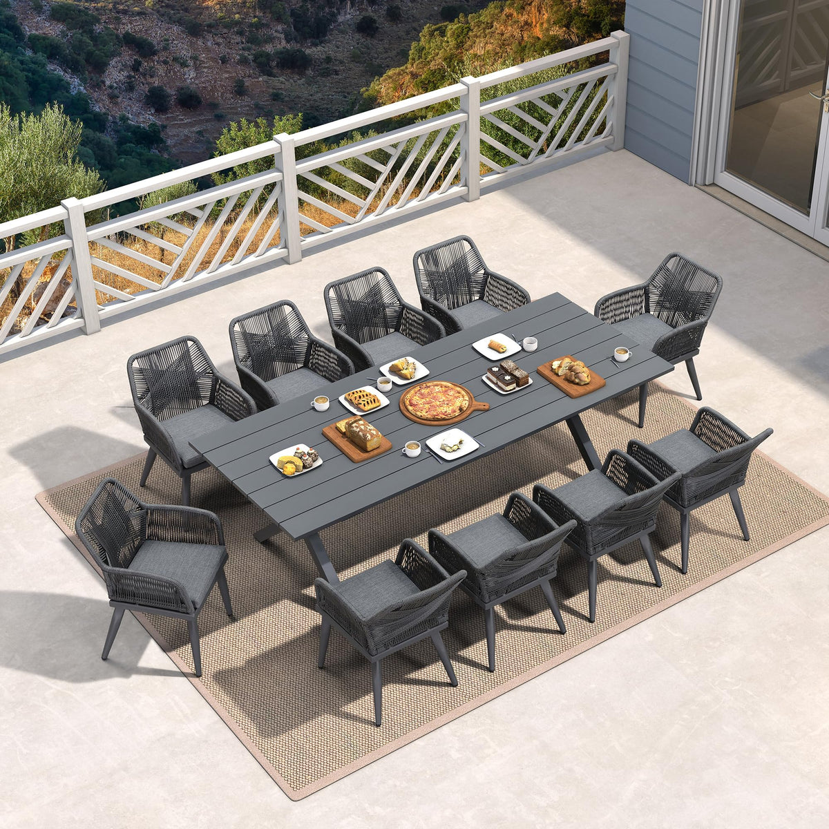 PURPLE LEAF 9-TLG Gartenmöbel Set,Aluminium Terrassenmöbel 8 Gartenstühle mit Tisch Balkonmöbel Essgruppe Gartengarnitur, Grau