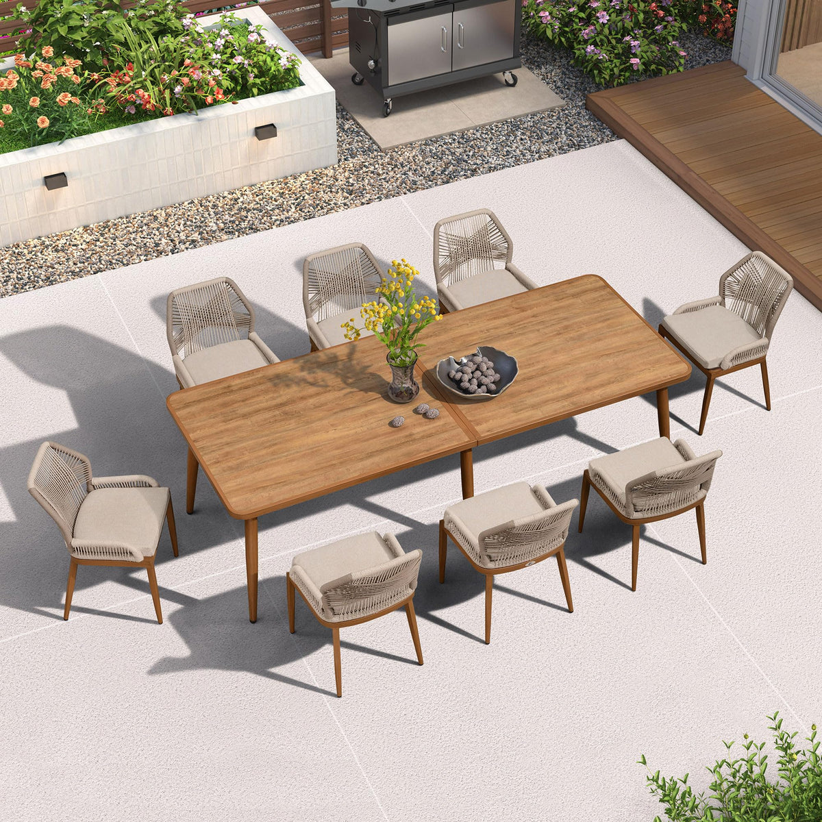 PURPLE LEAF 9-TLG Gartenmöbel Set,Aluminium Terrassenmöbel 8 Gartenstühle mit Tisch Balkonmöbel Essgruppe Gartengarnitur, Grau