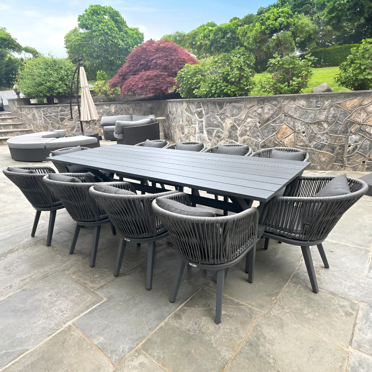 PURPLE LEAF 9-TLG Gartenmöbel Set,Aluminium Terrassenmöbel 8 Gartenstühle mit Tisch Balkonmöbel Essgruppe Gartengarnitur, Grau