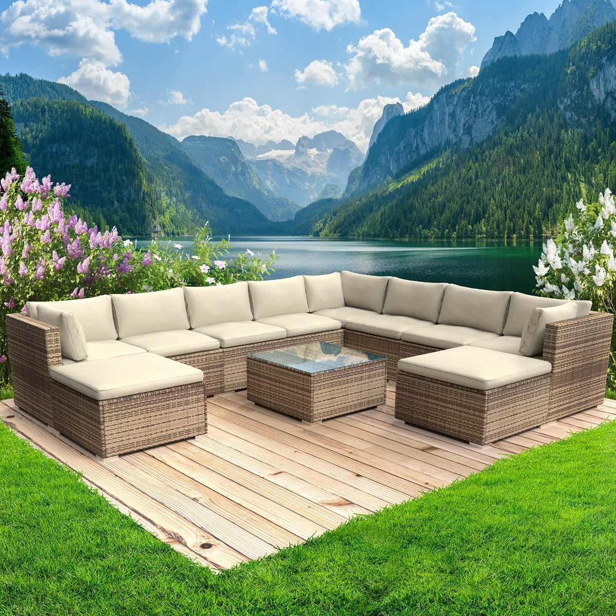 BRAST® Gartenmöbel Lounge Set XXL | 8-12 Personen viele Modelle & Farben | inkl. extra Dicke Kissen | TÜV geprüft | Outdoor Loungemöbel Sitzgruppe Essgruppe Garnitur | Dreams Grau