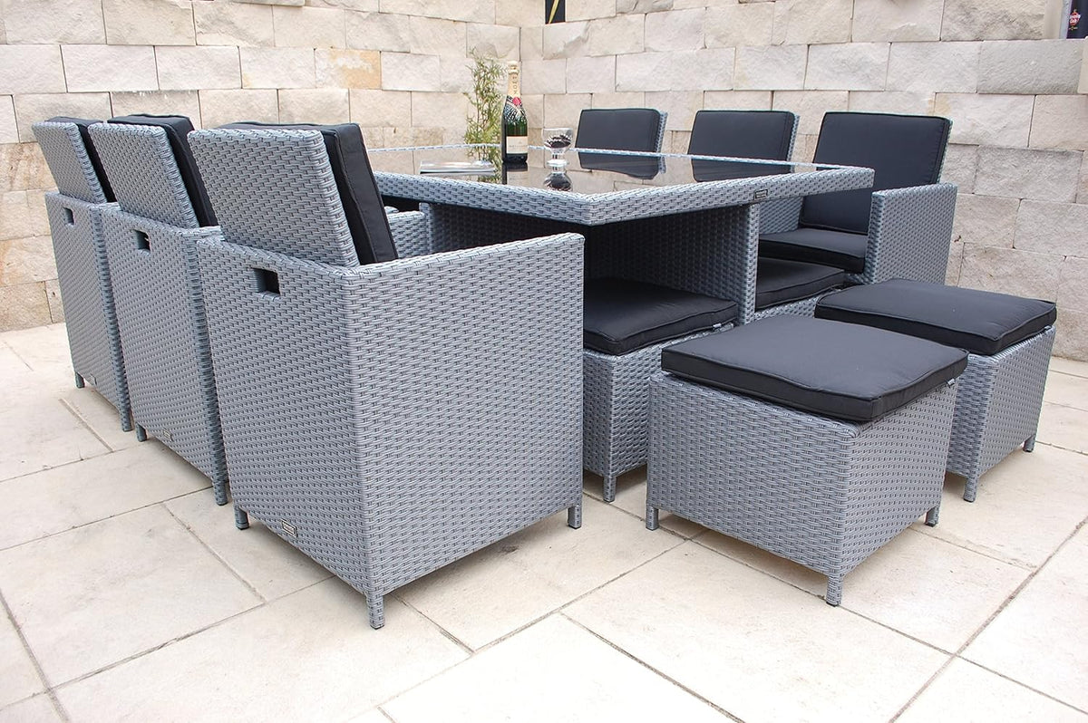 Ragnarök-Möbeldesign Heimdall Premium PolyRattan - Deutscher Hersteller - 8 Jahre GARANTIE - Aluminium Gartenmöbel Essgruppe Tisch Stuhl Hocker Platinum Grau Rostfrei Sitzgruppe