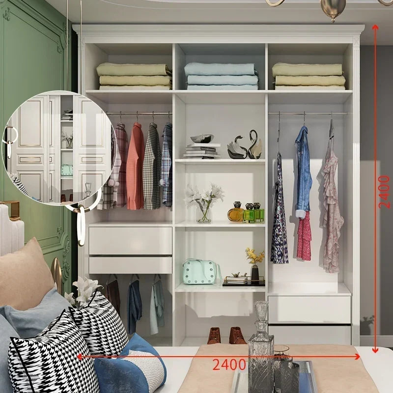 Princess Pink Girl Wardrobe American Room Light Luxury Solid Wood Sliding Door Wardrobe Multifunctional Locker