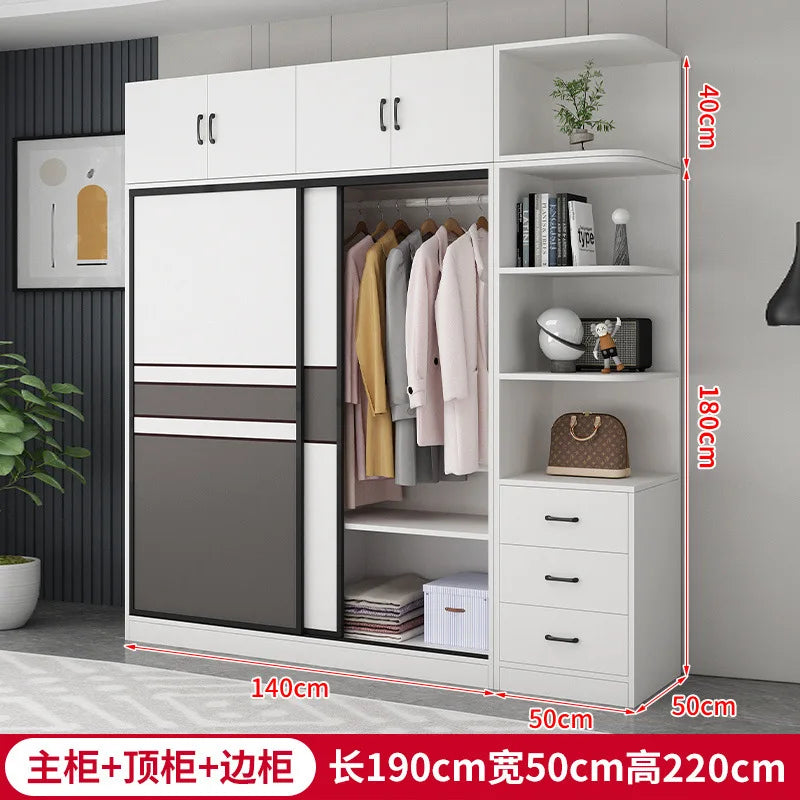 Wardrobe Home Bedroom Simple Assembly Sliding Door Wardrobe Rental Room Children's Modern Simple Small Storage Cabinet