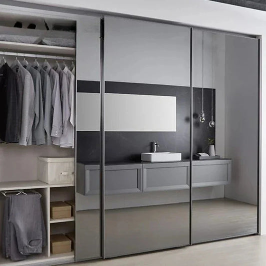 Modern Shaped Wardrobe with LED Light & Sliding Glass Door