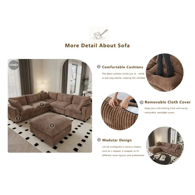Italian Luxury Vintage Washable L Shaped Modular Sectional Sofa