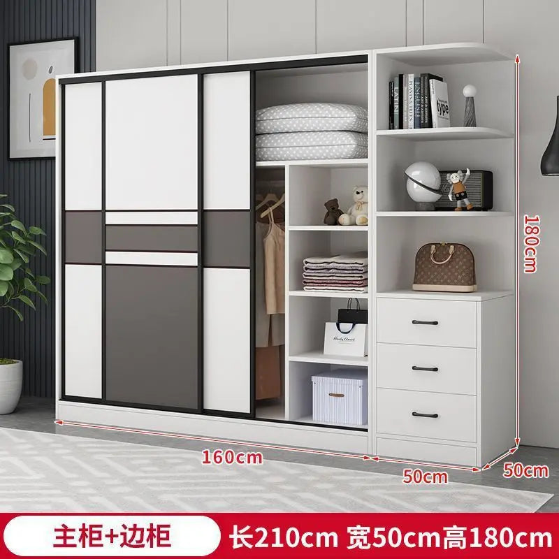 Wardrobe Home Bedroom Simple Assembly Sliding Door Wardrobe Rental Room Children's Modern Simple Small Storage Cabinet