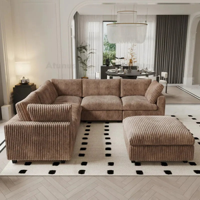 Italian Luxury Vintage Washable L Shaped Modular Sectional Sofa