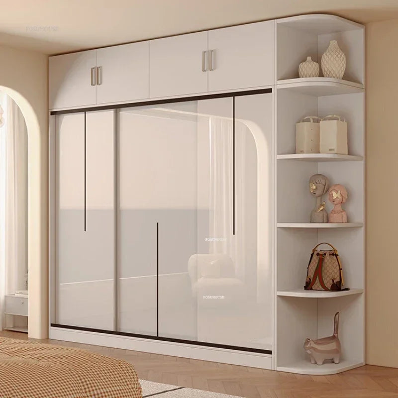Nordic Solid Wood Assembly Clothes Wardrobe for Bedroom Sliding Door Large Wardrobes Rental House Open Closets Bedroom Furniture