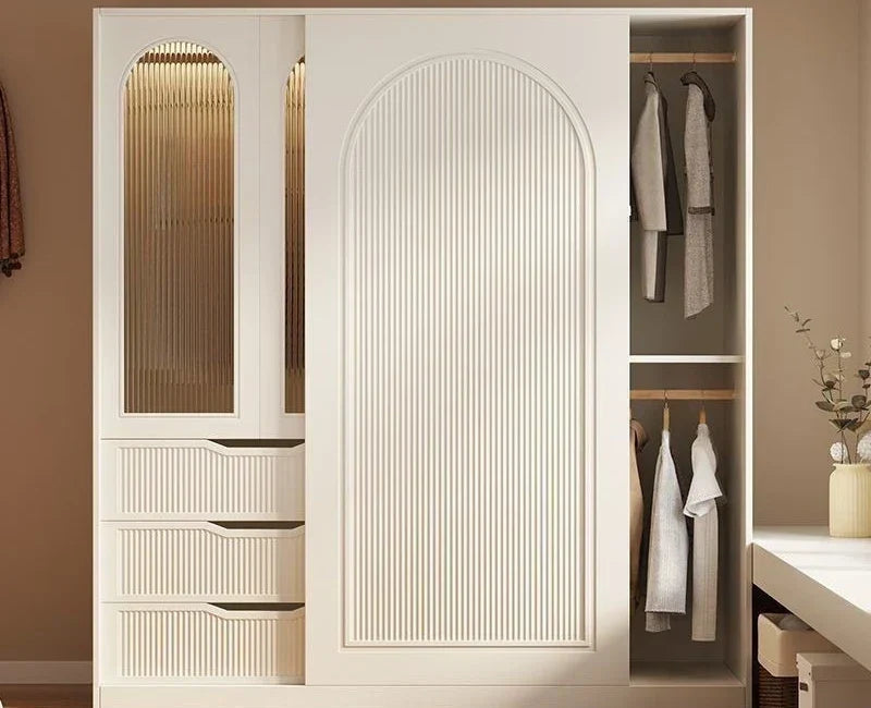 Children's Wardrobe French Cream Style Wardrobe Household Bedroom Size Light Luxury Sliding Door Storage